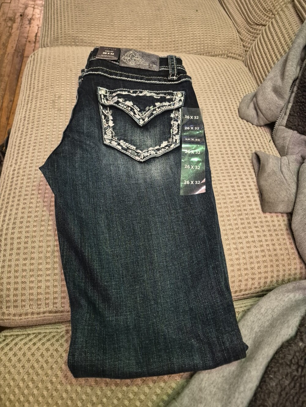 Grace Dark Blue Bootcut Jeans with Embroidered Pocket Detail